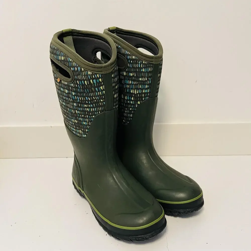 Bogs Boots Womens 8 Green Rubber Twinkle Neo Mid Calf Rain Shoes Waterproof